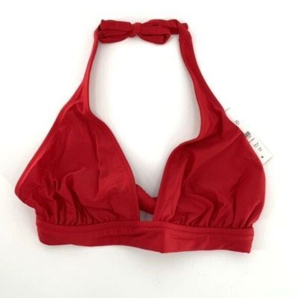 J. Crew Venetian Red DD Halter Tie Back Bikini Top Mesh Swimsuit Medium NWT - Picture 1 of 3